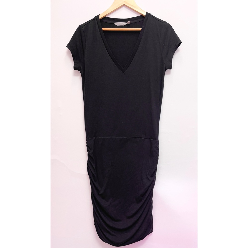 Athleta Black Side Ruched Short Sleeve Dress Sz S